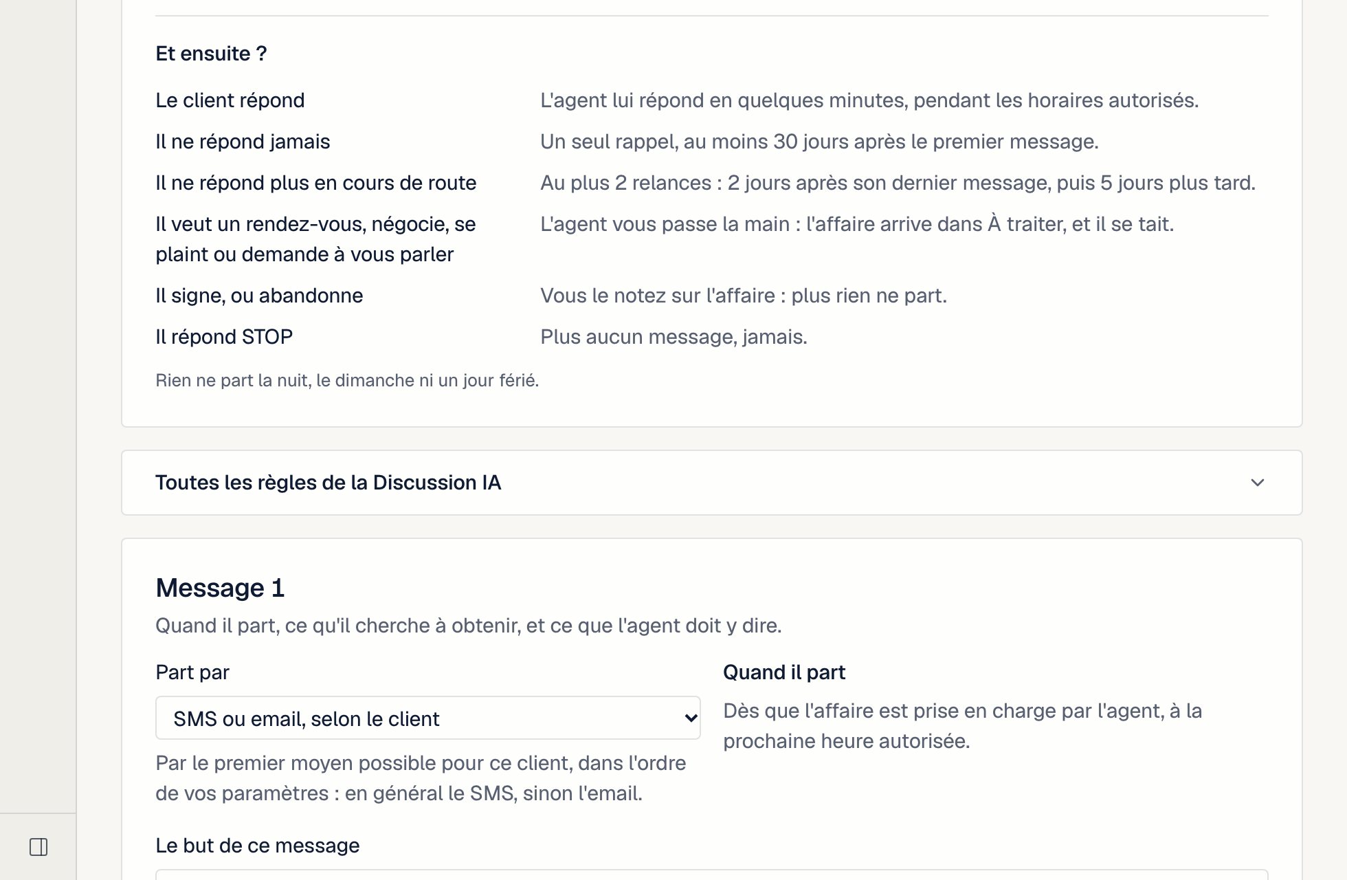 L'écran Relances : ce qui se passe quand le client répond, ne répond pas, négocie, signe ou écrit STOP