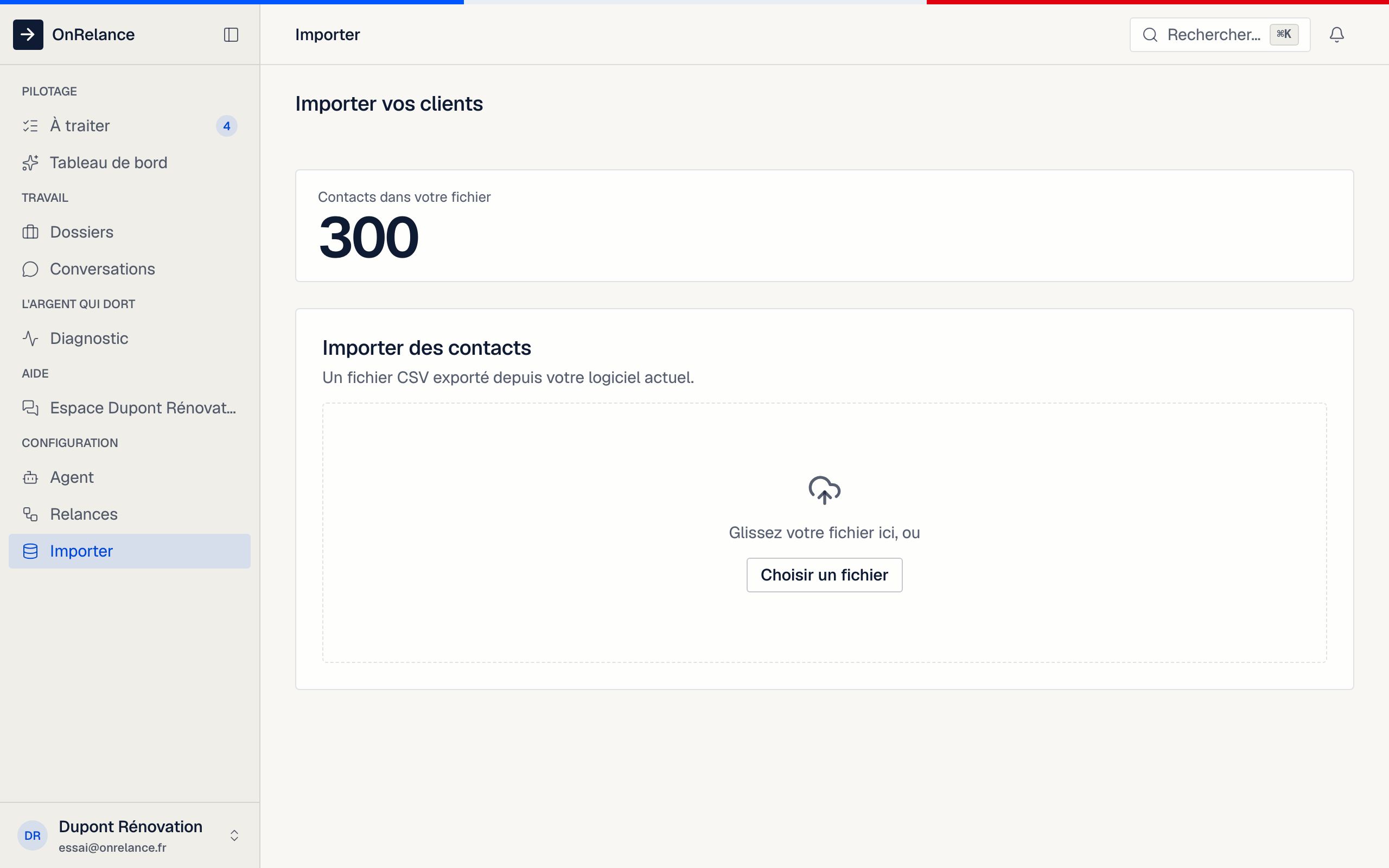 L'écran Importer : on glisse le fichier exporté de son logiciel de devis
